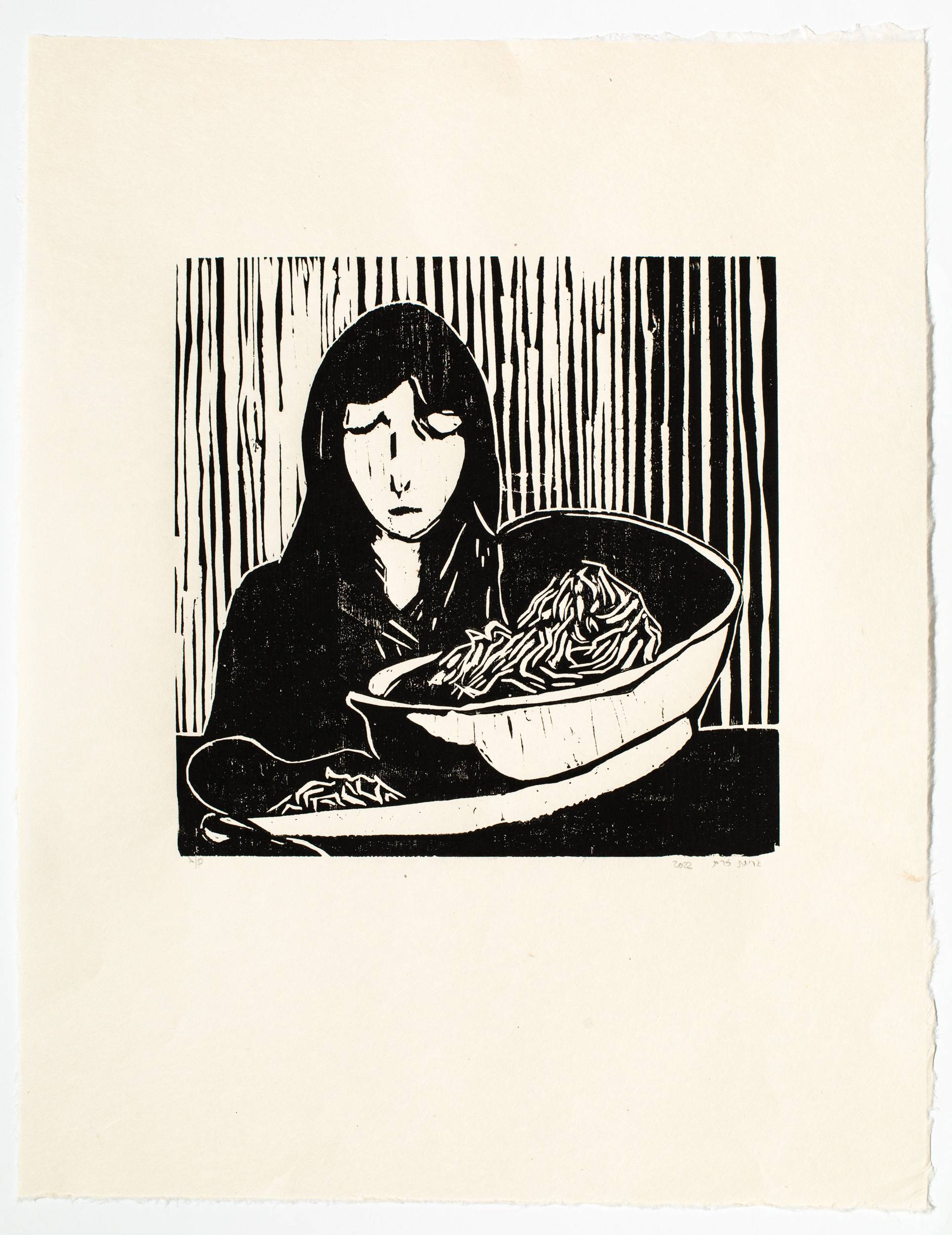 Canned Pasta. woodcut on acid-free handmade paper